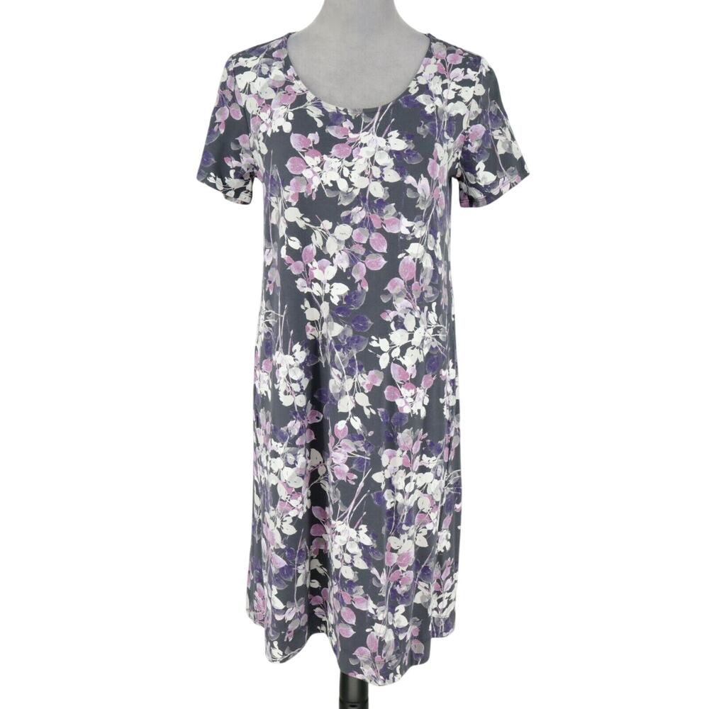 J Jill Dress Womens XS Gray Pink Floral Pima Cotton Stretch Knit Beach Resort